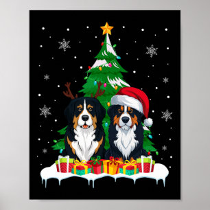 Bernese Mountain Dog Christmas Tree Lights Santa R Poster
