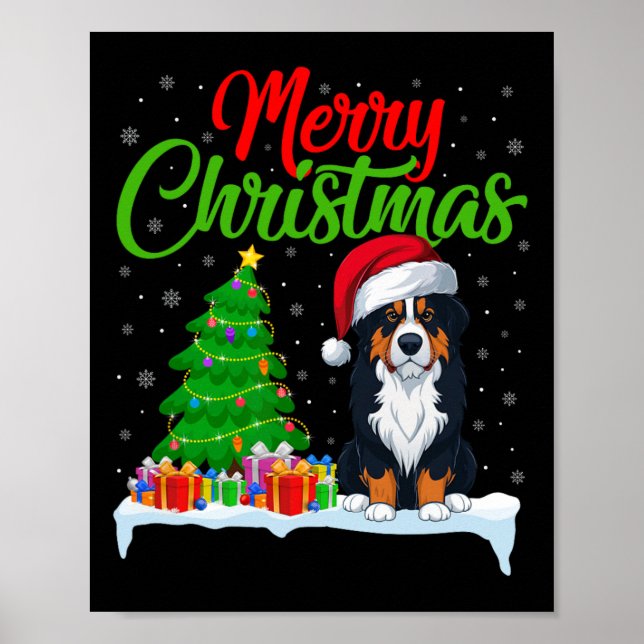 Bernese Mountain Dog Christmas Tree Lights Xmas Do Poster (Front)