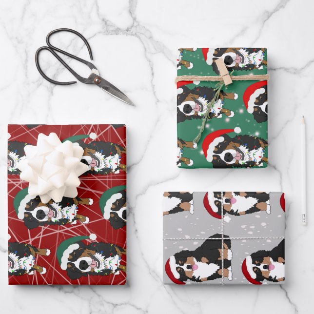 Bernese Mountain Dog Christmas Wrapping Paper Sheet (Front)