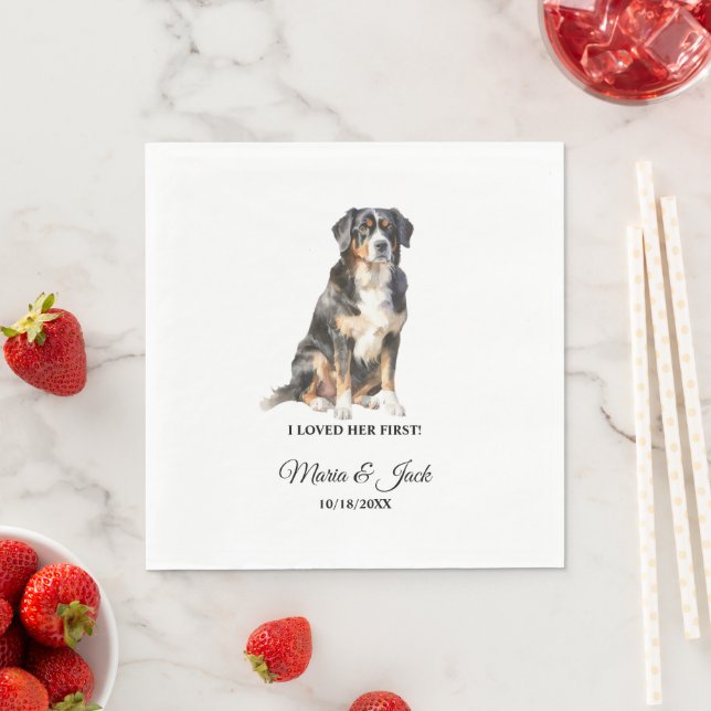 Bernese Mountain Dog Cocktail Wedding Napkins (Insitu)
