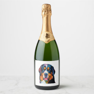Bernese Mountain Dog Colourful  Sparkling Wine Label