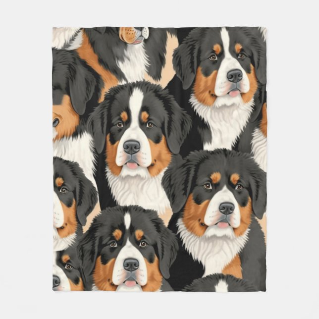 Bernese Mountain Dog Decorative Seamless Pattern Fleece Blanket (Front)