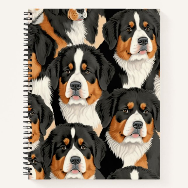 Bernese Mountain Dog Decorative Seamless Pattern Notebook (Front)