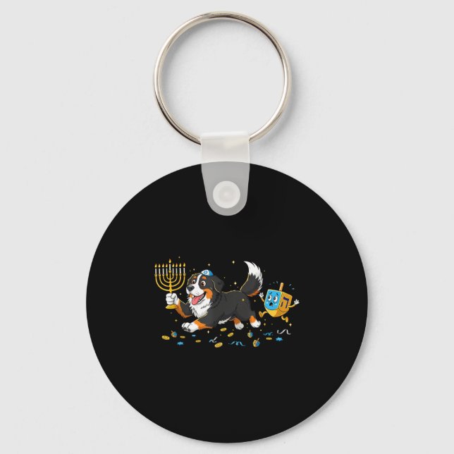 Bernese Mountain Dog Dreidel Menorah Hanukkah Wome Key Ring (Front)