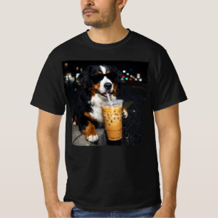 Bernese Mountain Dog  Drinking Iced Coffee  T-Shirt