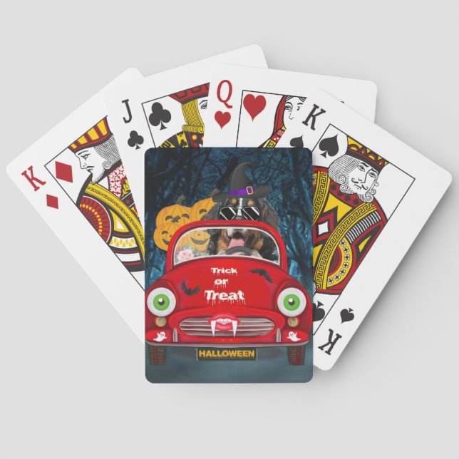 Bernese Mountain Dog Driving Car Scary Halloween  Playing Cards (Back)