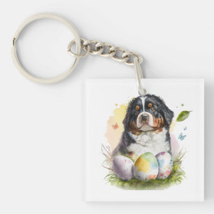 Bernese Mountain Dog Easter Egg, Bernese Easter Key Ring