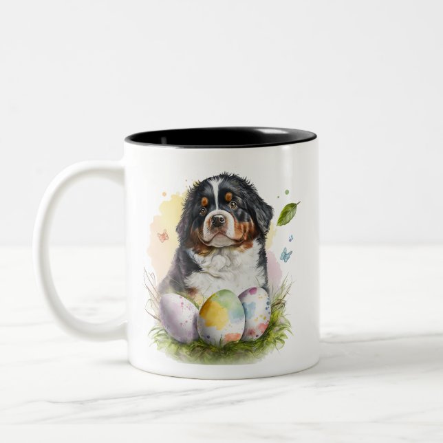 Bernese Mountain Dog Easter Egg, Bernese Easter Two-Tone Coffee Mug (Left)