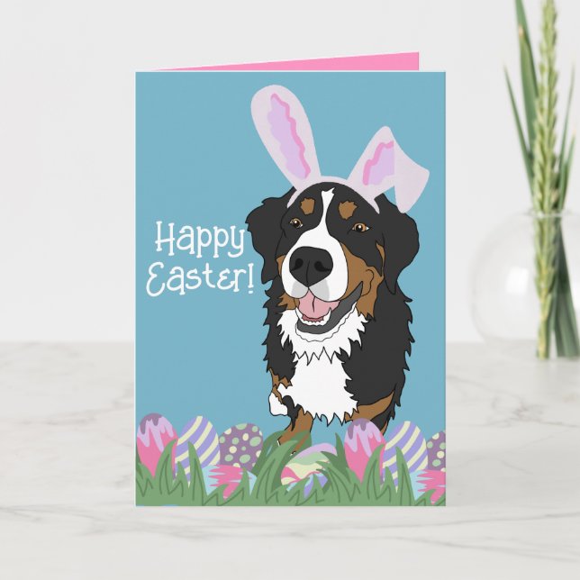 Bernese Mountain Dog Easter Holiday Card (Front)