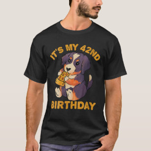 Bernese Mountain Dog Eating Pizza It's My 42Nd Bir T-Shirt