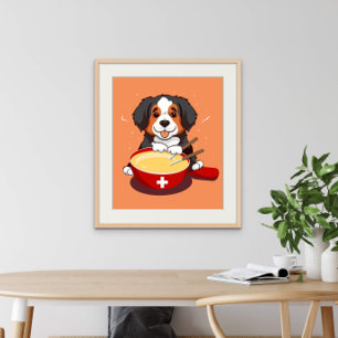 Bernese Mountain Dog Eating Swiss Fondue Poster