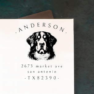 Bernese Mountain Dog Family Name & Return Address Rubber Stamp