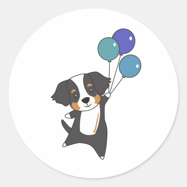 Bernese Mountain Dog Flies With Balloons Sweet Classic Round Sticker (Front)