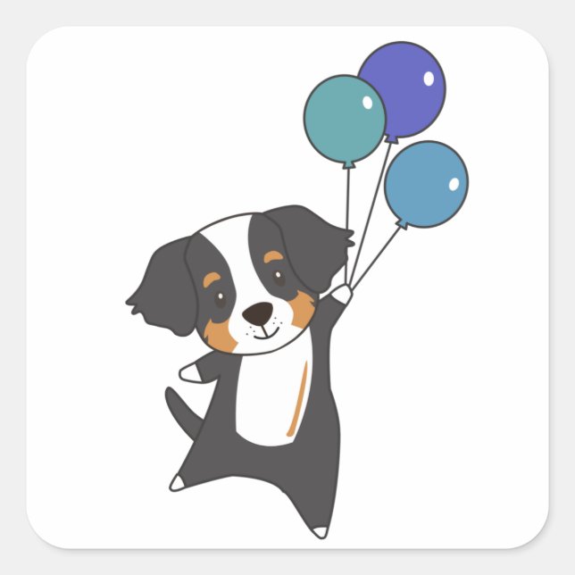 Bernese Mountain Dog Flies With Balloons Sweet Square Sticker (Front)