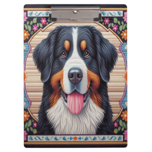 Bernese Mountain Dog Floral Colourful Border Clipboard