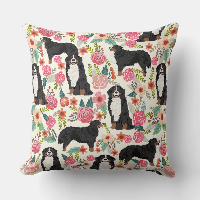 Bernese Mountain Dog Florals Pillow (Front)