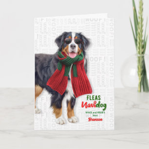 Bernese Mountain Dog Funny Fleas Navidog with Name Holiday Card