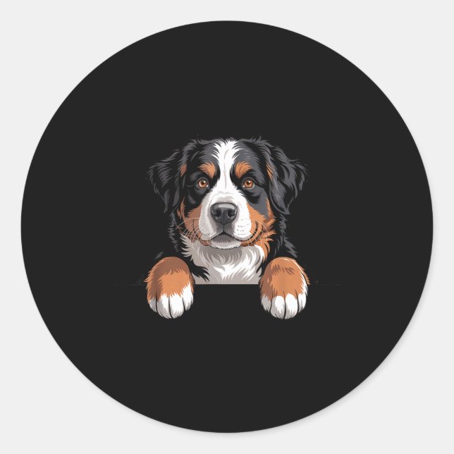Bernese Mountain Dog Funny Peeking Cket Berner Pup Classic Round Sticker (Front)
