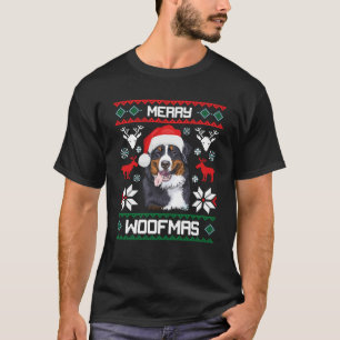 Bernese Mountain Dog Gift For Merry Christmas Woof T-Shirt