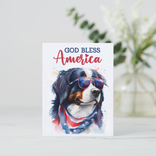 Bernese Mountain Dog, God Bless America Postcard (Standing Front)