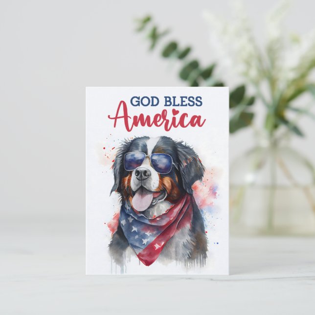 Bernese Mountain Dog, God Bless America Postcard (Standing Front)