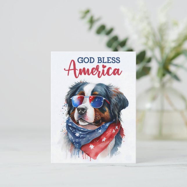 Bernese Mountain Dog, God Bless America Postcard (Standing Front)
