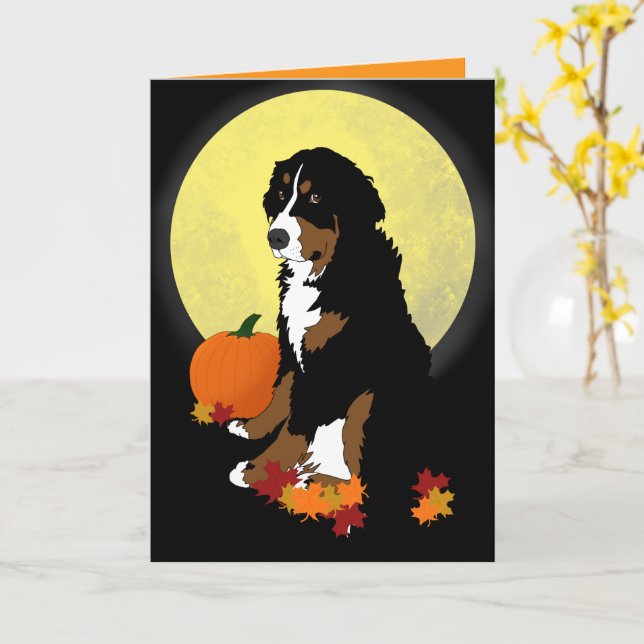 Bernese Mountain Dog Halloween Autumn  Card (Yellow Flower)