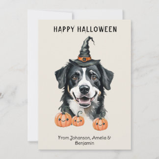 Bernese Mountain Dog Halloween Card | Witch Hat Pu
