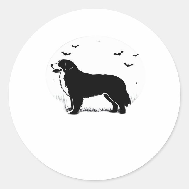Bernese Mountain Dog – Halloween Moon Silhouette O Classic Round Sticker (Front)