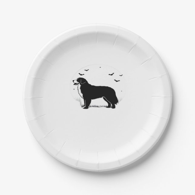 Bernese Mountain Dog � Halloween Moon Silhouette O Paper Plate (Front)
