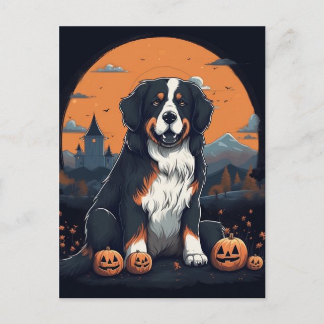 Bernese Mountain Dog Halloween Orange Black  Postcard (Front)