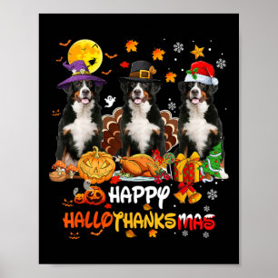 Bernese Mountain Dog Halloween Thanksgiving Merry Poster