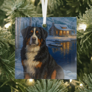 Bernese Mountain Dog Holiday Glass Tree Decoration