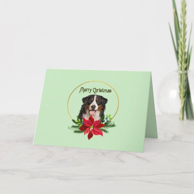 Bernese Mountain Dog in a Holiday Wreath Card (Front)