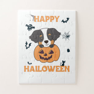 Bernese Mountain Dog In Pumpkin Dogs Happy Jigsaw Puzzle