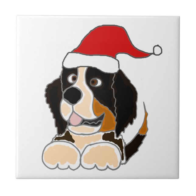 Bernese Mountain Dog in Santa Hat Christmas Art Tile (Front)