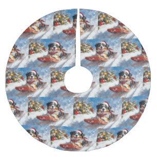 Bernese Mountain Dog in Sledge Christmas Brushed Polyester Tree Skirt