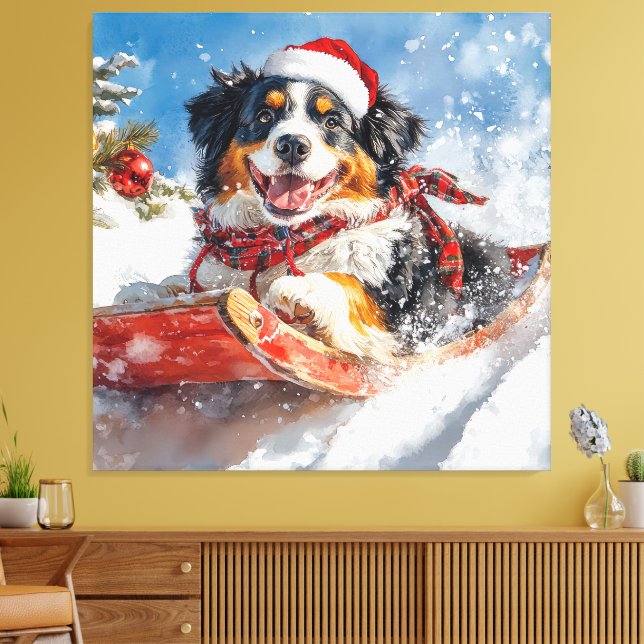 Bernese Mountain Dog in Sledge Christmas Canvas Print (Insitu(LivingRoom))