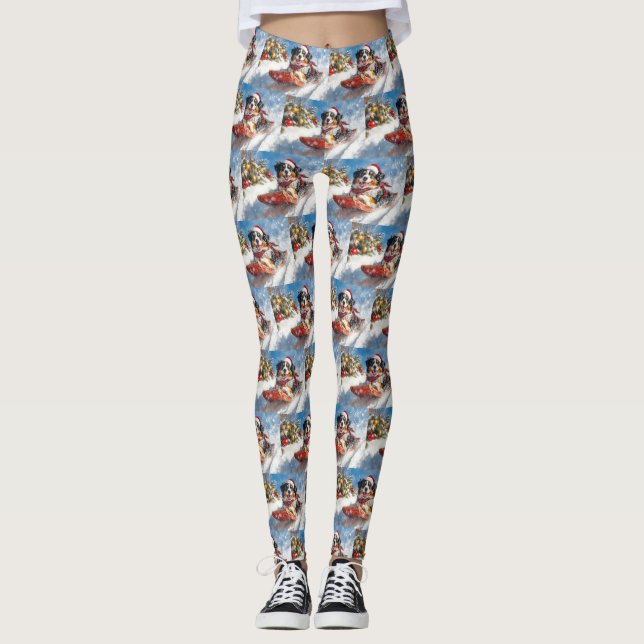 Bernese Mountain Dog in Sledge Christmas Leggings (Front)