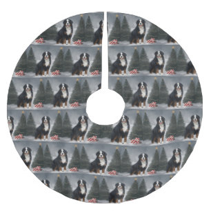 Bernese Mountain Dog in Snow Christmas  Brushed Polyester Tree Skirt