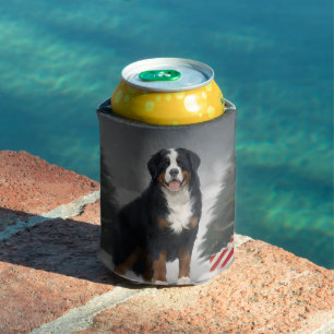 Bernese Mountain Dog in Snow Christmas Can Cooler