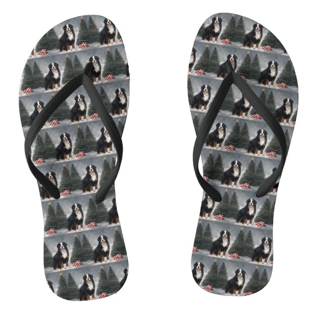 Bernese Mountain Dog in Snow Christmas  Jandals (Footbed)