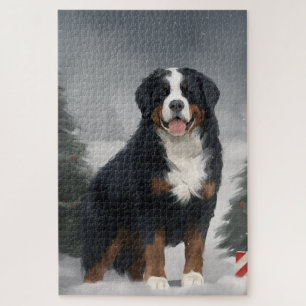 Bernese Mountain Dog in Snow Christmas Jigsaw Puzzle