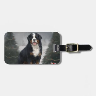 Bernese Mountain Dog in Snow Christmas Luggage Tag