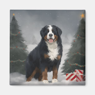 Bernese Mountain Dog in Snow Christmas Magnet