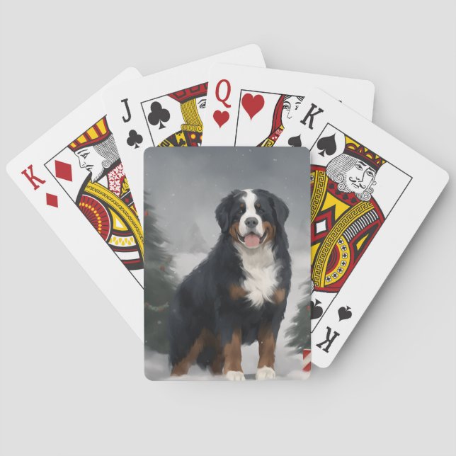Bernese Mountain Dog in Snow Christmas  Playing Cards (Back)