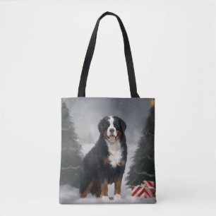 Bernese Mountain Dog in Snow Christmas Tote Bag