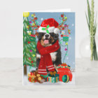 Bernese Mountain Dog in Snow with Christmas Gifts 