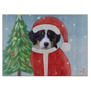 Bernese Mountain Dog in Snow with Christmas Gifts  Cutting Board