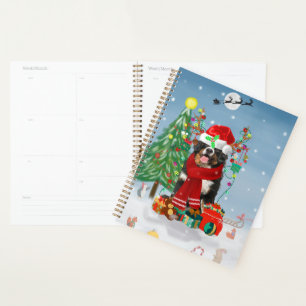 Bernese Mountain Dog in Snow with Christmas Gifts  Planner